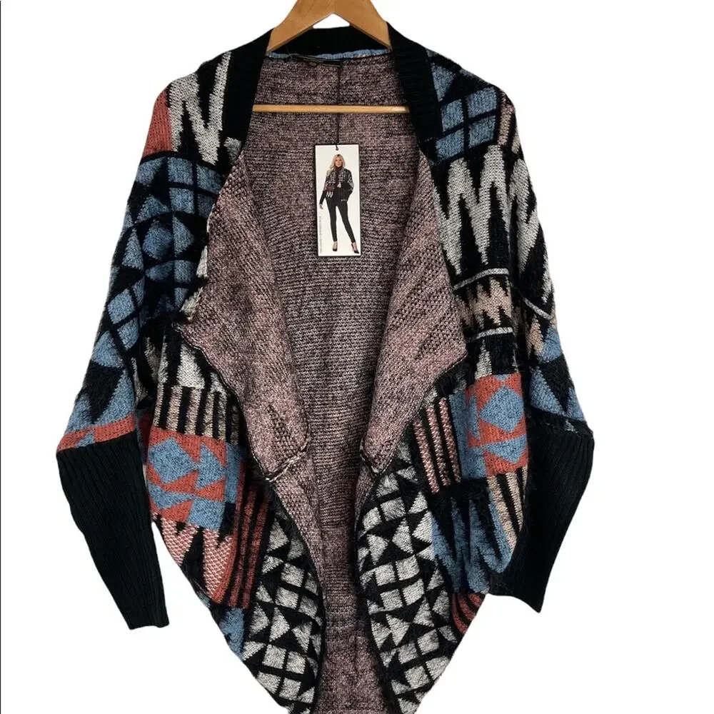 MaxSport Southwest Design Open Front Fuzzy Cardigan Sweater Top Women's S/M NWT - Picture 4 of 13